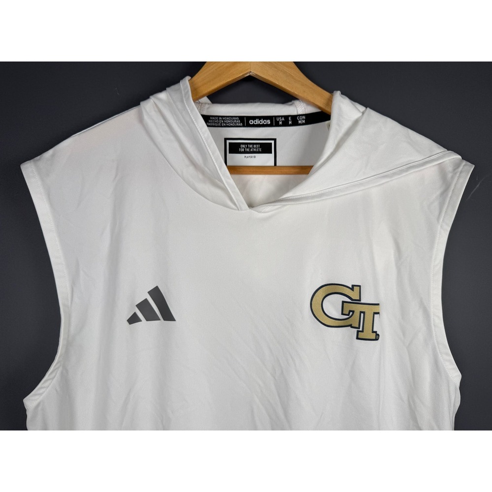 Adidas Georgia Tech Yellow Jackets Sleeveless Hoodie Mens Medium White GT Logo